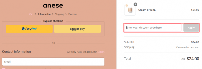 How to use Anese coupon code