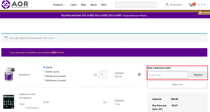 How to use AOR Canada coupon code