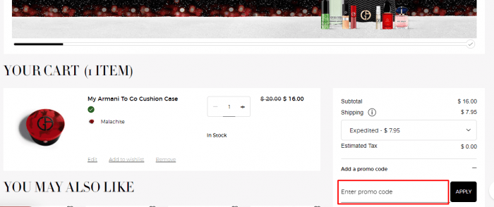 How to use Armani Beauty Canada coupon code