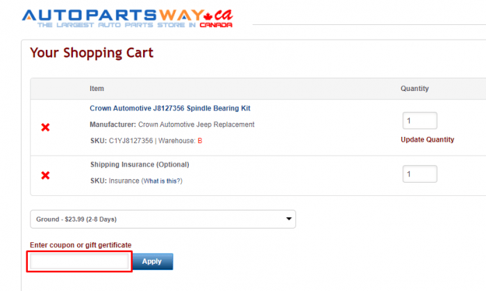 How to use Auto Parts WAY Canada coupon code