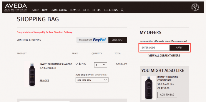 How to use Aveda Canada coupon code