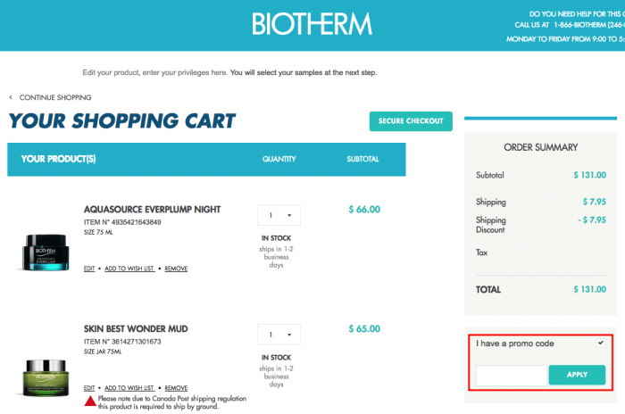 How to use Biotherm Canada coupon code