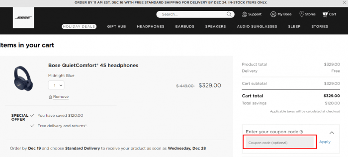 How to use Bose Canada coupon code