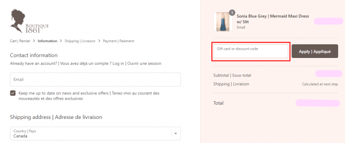 How to use Boutique 1861 coupon code