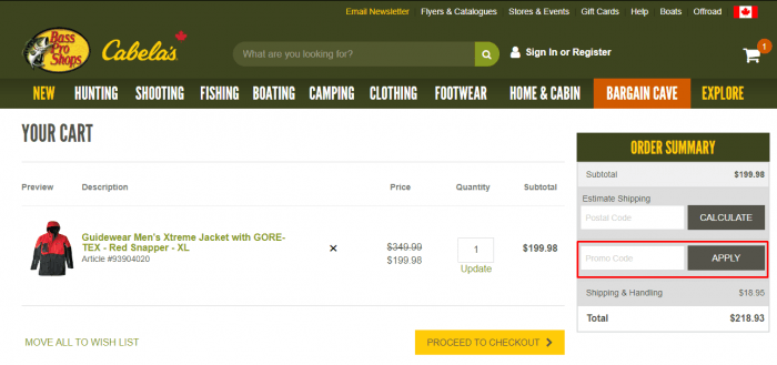 How to use Cabela's Canada coupon code