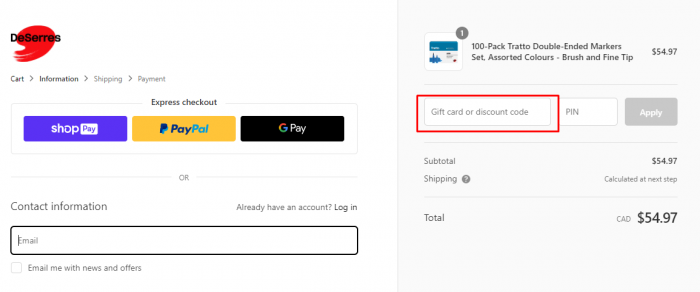 How to use DeSerres coupon code