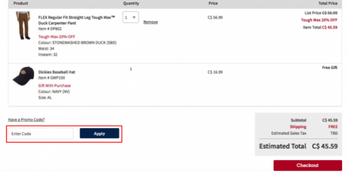 How to use Dickies Canada coupon code