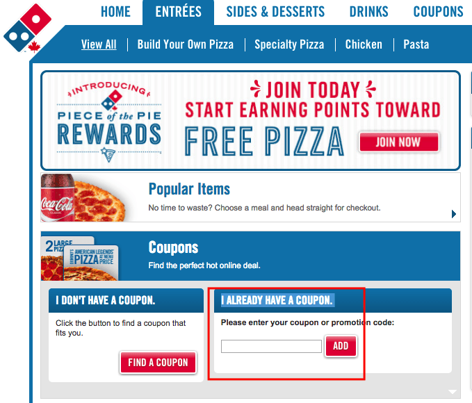 How to use Domino's Pizza Canada coupon code