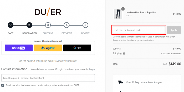 How to use DUER Canada coupon code