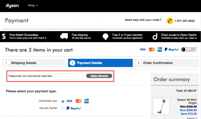 How to use Dyson Canada coupon code