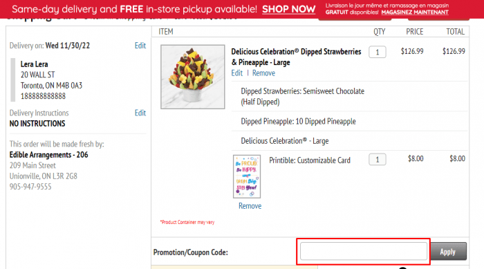 How to use Edible Arrangements Canada coupon code