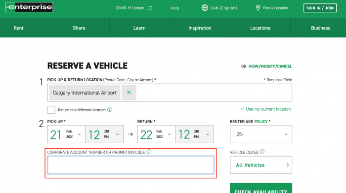 How to use Enterprise Rent-A-Car Canada coupon code