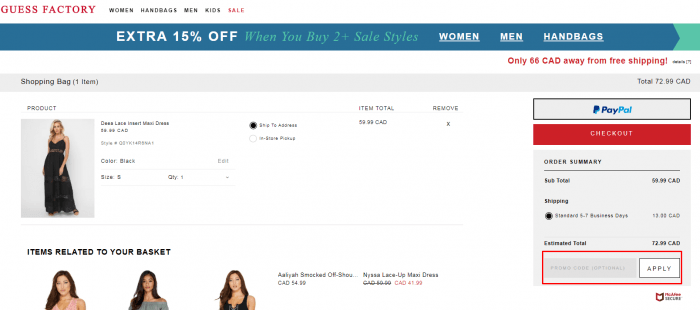 How to use Guess Factory Canada coupon code