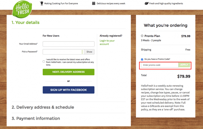 How to use HelloFresh Canada coupon code