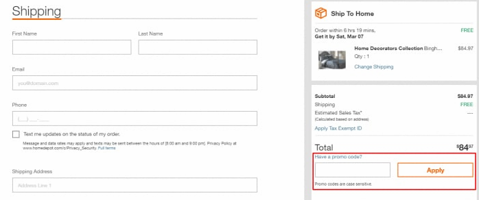 How to use Home Depot Canada coupon code