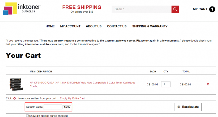 Inktoneroutlets.ca Promo Codes, Free Shipping & Other Deals