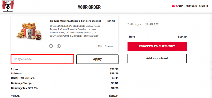 How to use KFC Canada coupon code
