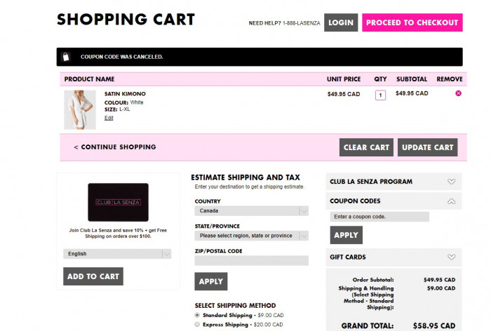 How to use La Senza Canada coupon code