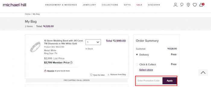 How to use Michael Hill Canada coupon code
