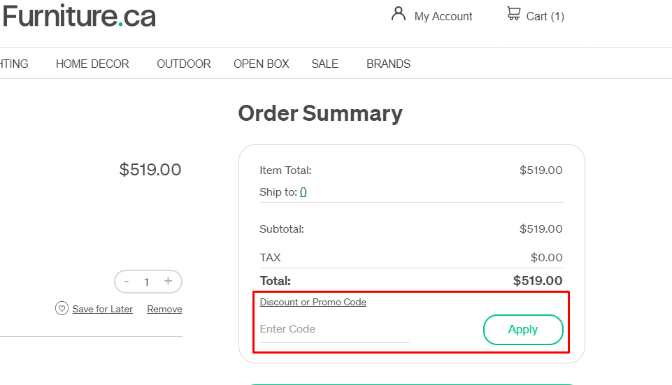 How to use Modern Furniture Canada coupon code