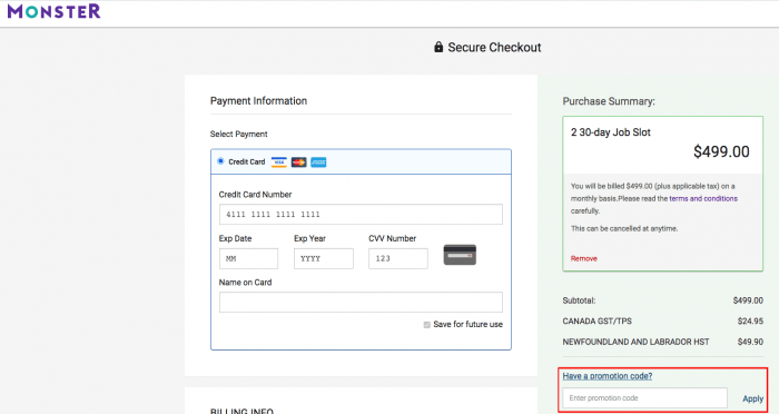 How to use Monster Canada coupon code