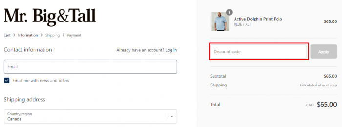 How to use Mr. Big and Tall coupon code