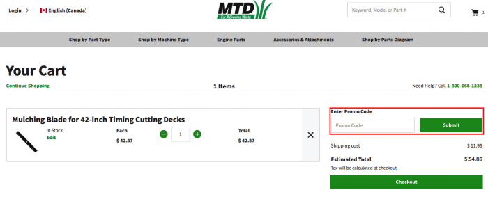 How to use MTD Parts Canada coupon code