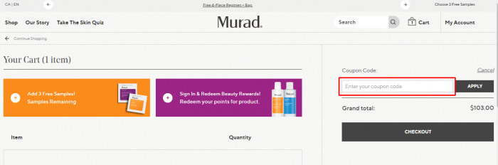 How to use Murad Skincare Canada coupon code