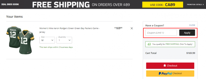 How to use NFL Shop Canada coupon code
