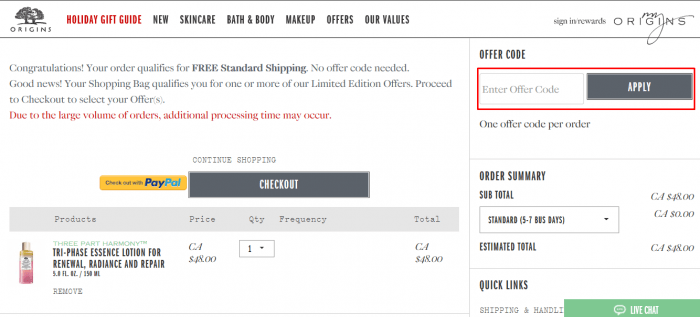 How to use Origins Canada coupon code