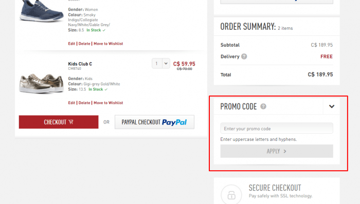 Code promotion reebok shop