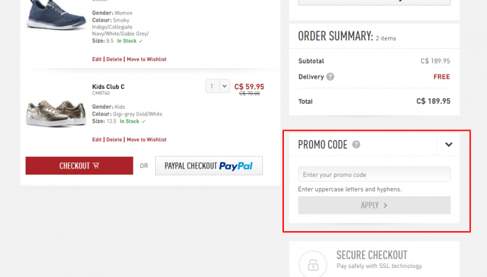 Reebok Canada promo code