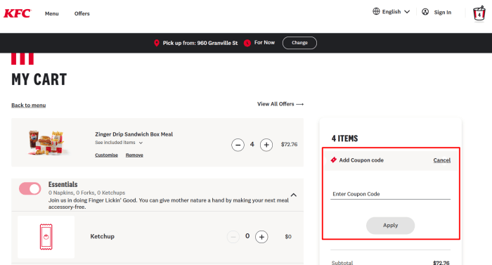 How to use KFC Canada promo code How to use KFC Canada coupon code