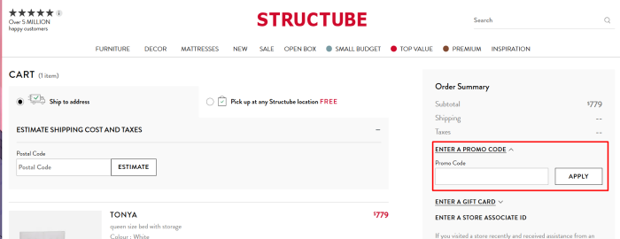 How to use Structube coupon code