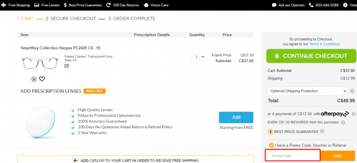 How to use SmartBuyGlasses Canada coupon code