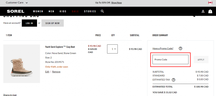 How to use Sorel Canada coupon code