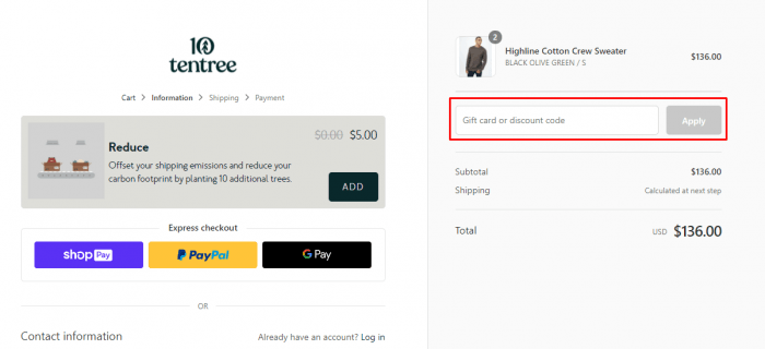 How to use Tentree Canada coupon code