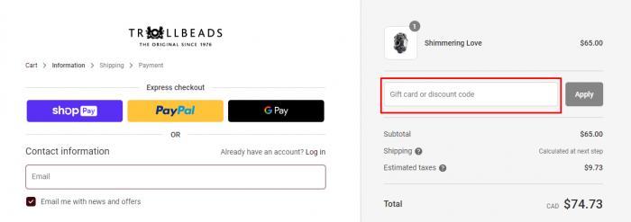 How to use Trollbeads Canada coupon code