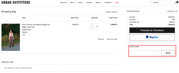 How to use Urban Outfitters Canada coupon code