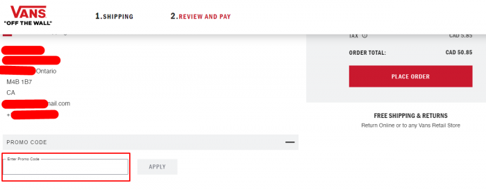 How to use Vans Canada coupon code