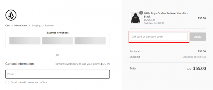 How to use Volcom Canada coupon code