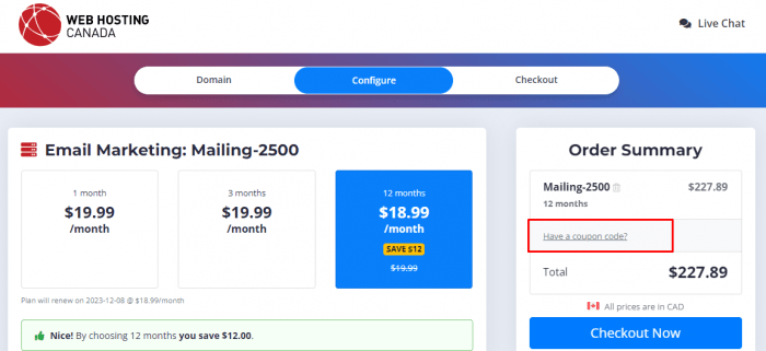 How to use Web Hosting Canada coupon code