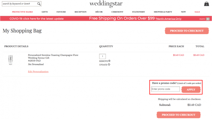How to use Weddingstar Canada coupon code